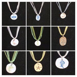 Handmade Ceramic Charms w/ Organza Necklace Dolphins Seahorse Fish Owl Lot of 9